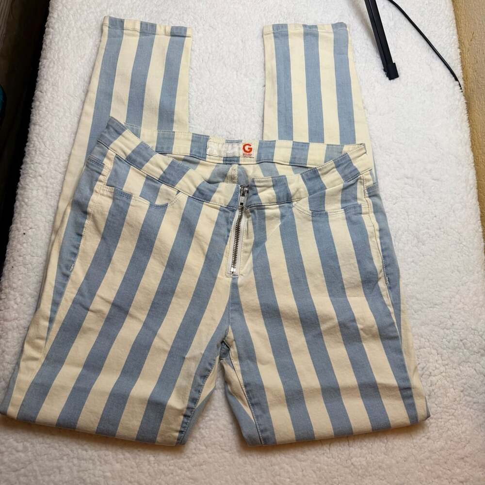 Guess Striped Denim Jeans Size M Blue And White